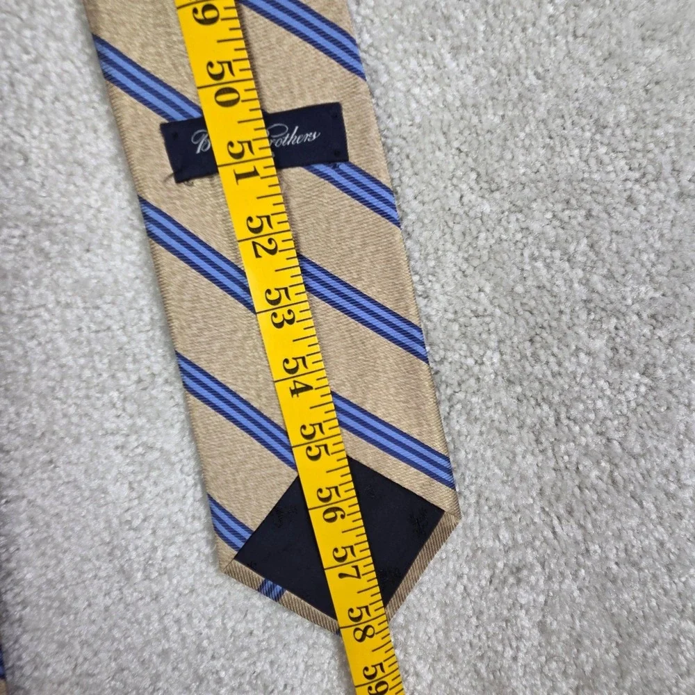 Brooks Brothers Makers‎ Silk Repp Tie Tan Blue Stripe 58